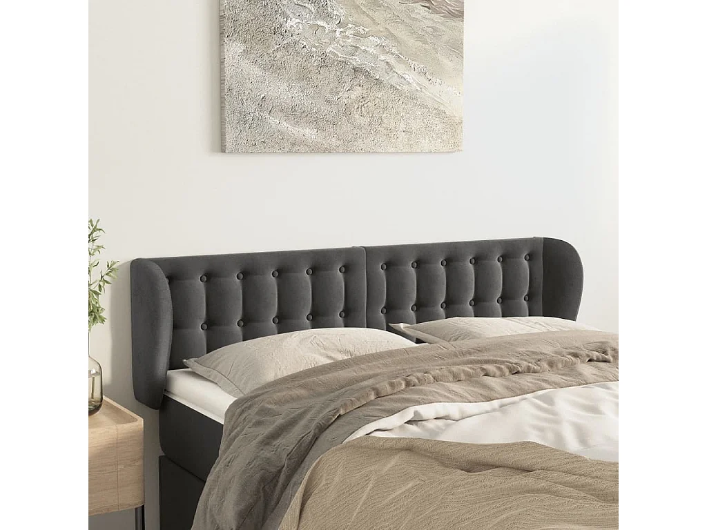 Tête de lit avec oreilles Gris foncé 147x23x78/88 cm Velours