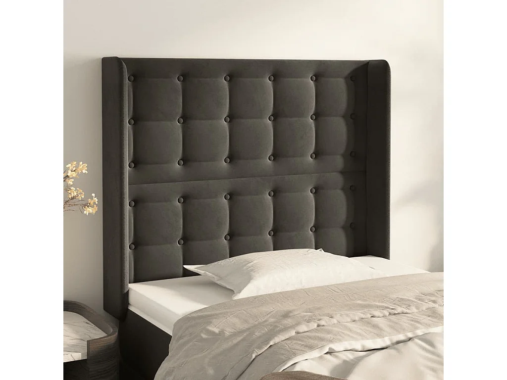 Tête de lit avec oreilles Gris foncé 83x16x118/128 cm Velours