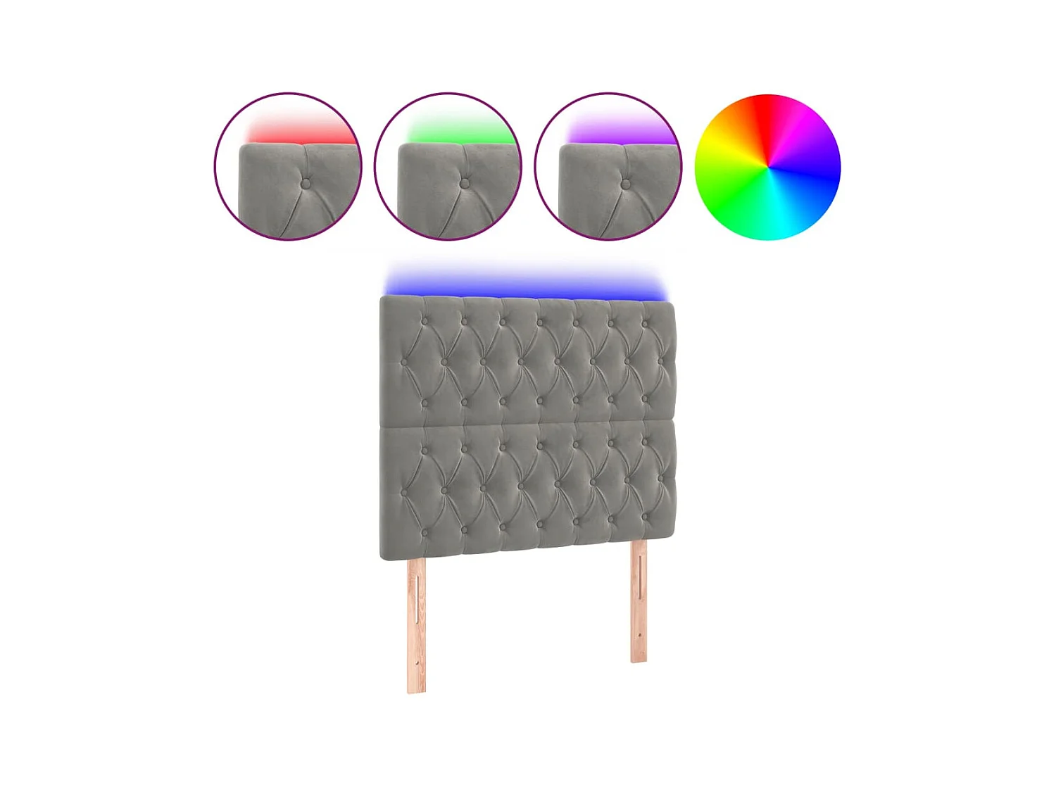 LED-hoofdbord Lichtgrijs 100x7x118/128 cm Fluweel