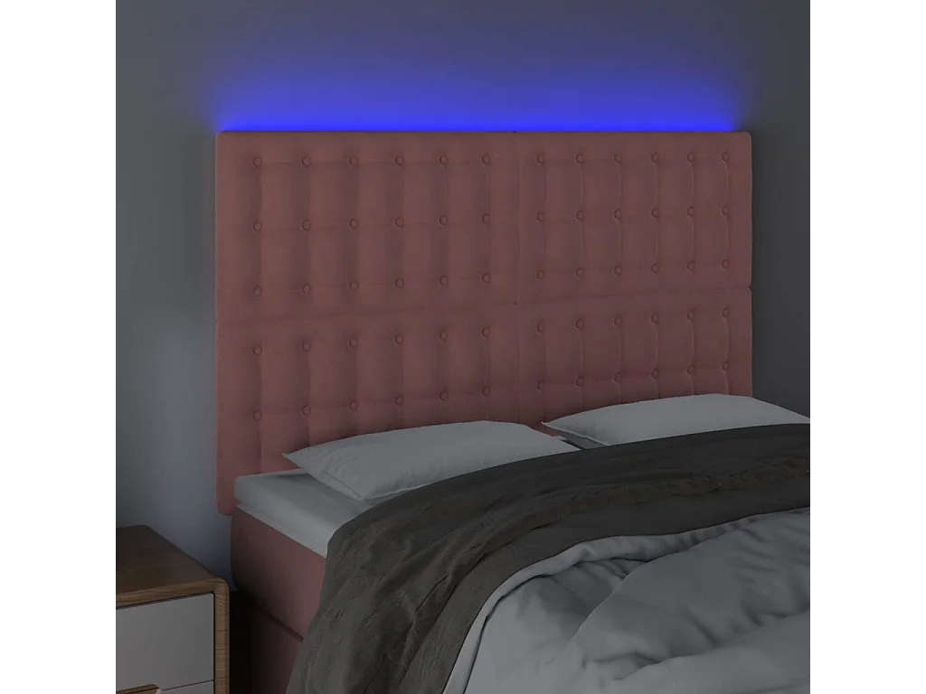 Cabeceira LED rosa 144x5x118/128 cm veludo