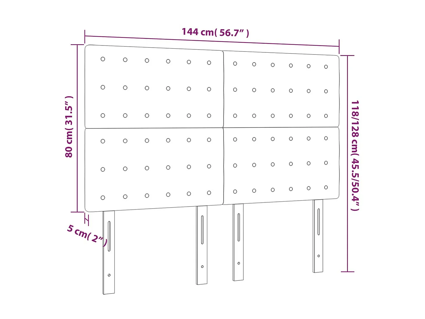 Cabeceira LED rosa 144x5x118/128 cm veludo
