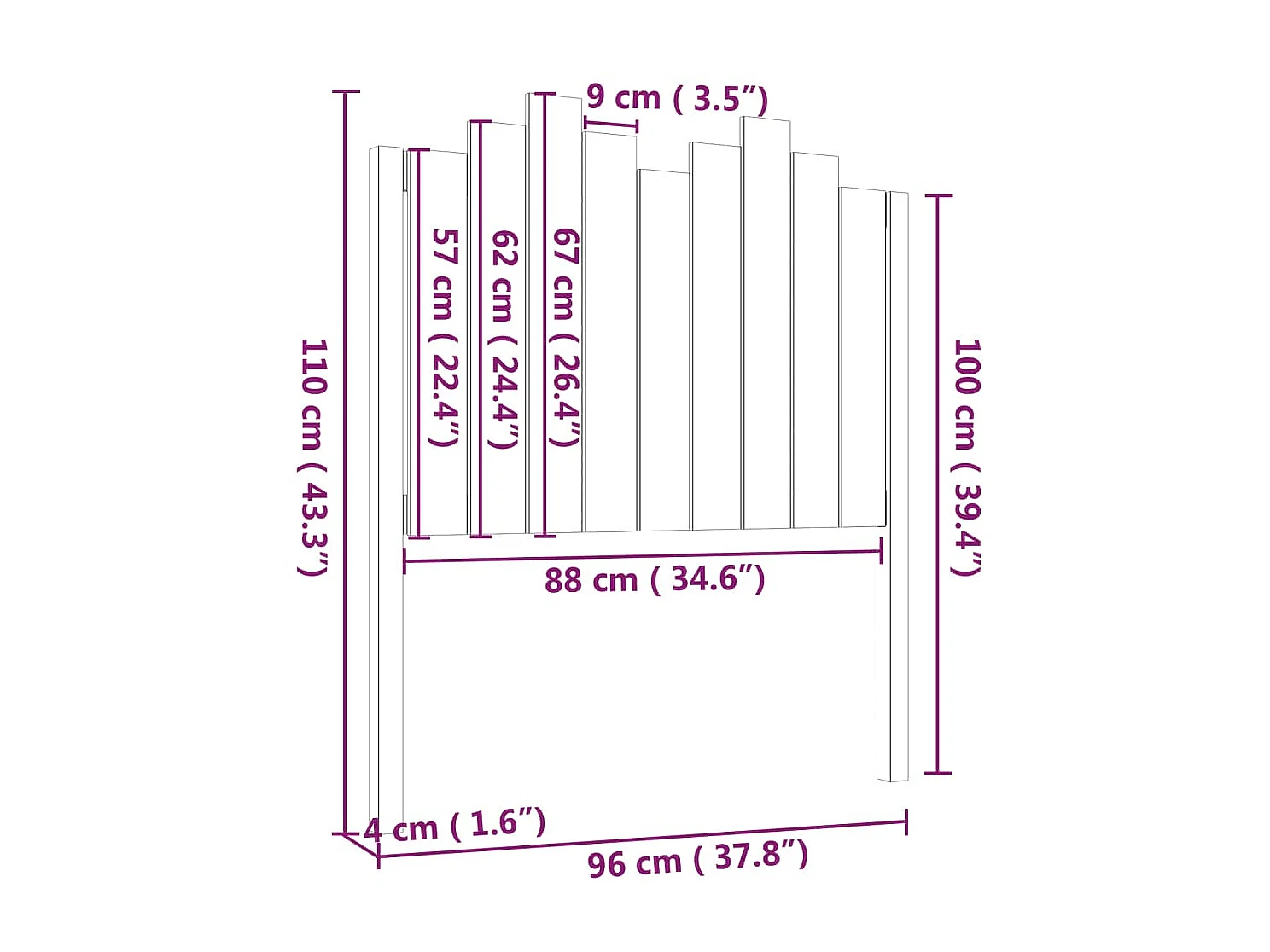 Tête de lit Noir 96x4x110 cm Bois massif de pin