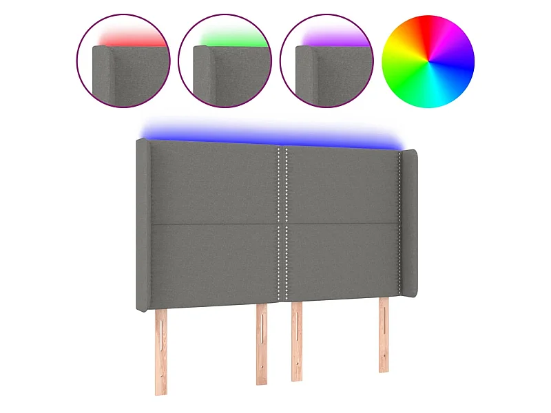 Testiera LED Grigio scuro 147x16x118/128 cm Tessuto