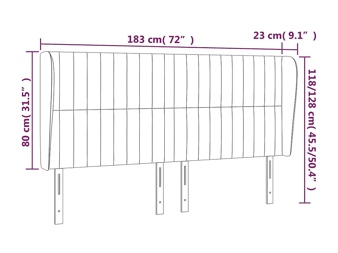 Testiera con orecchie Grigio scuro 183x23x118/128 cm Tessuto