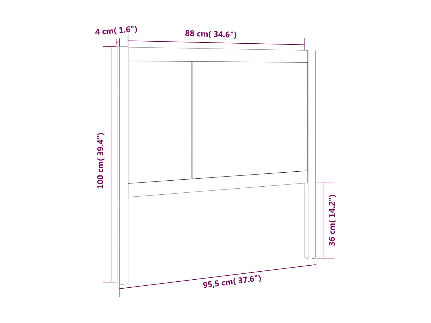 Tête de lit Noir 95,5x4x100 cm Bois massif de pin