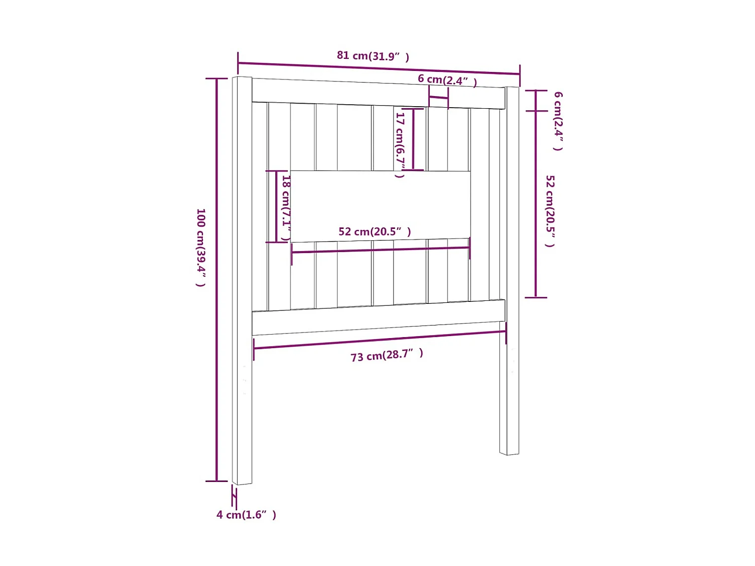 Cabeceira preta 81x4x100 cm madeira maciça de pinho