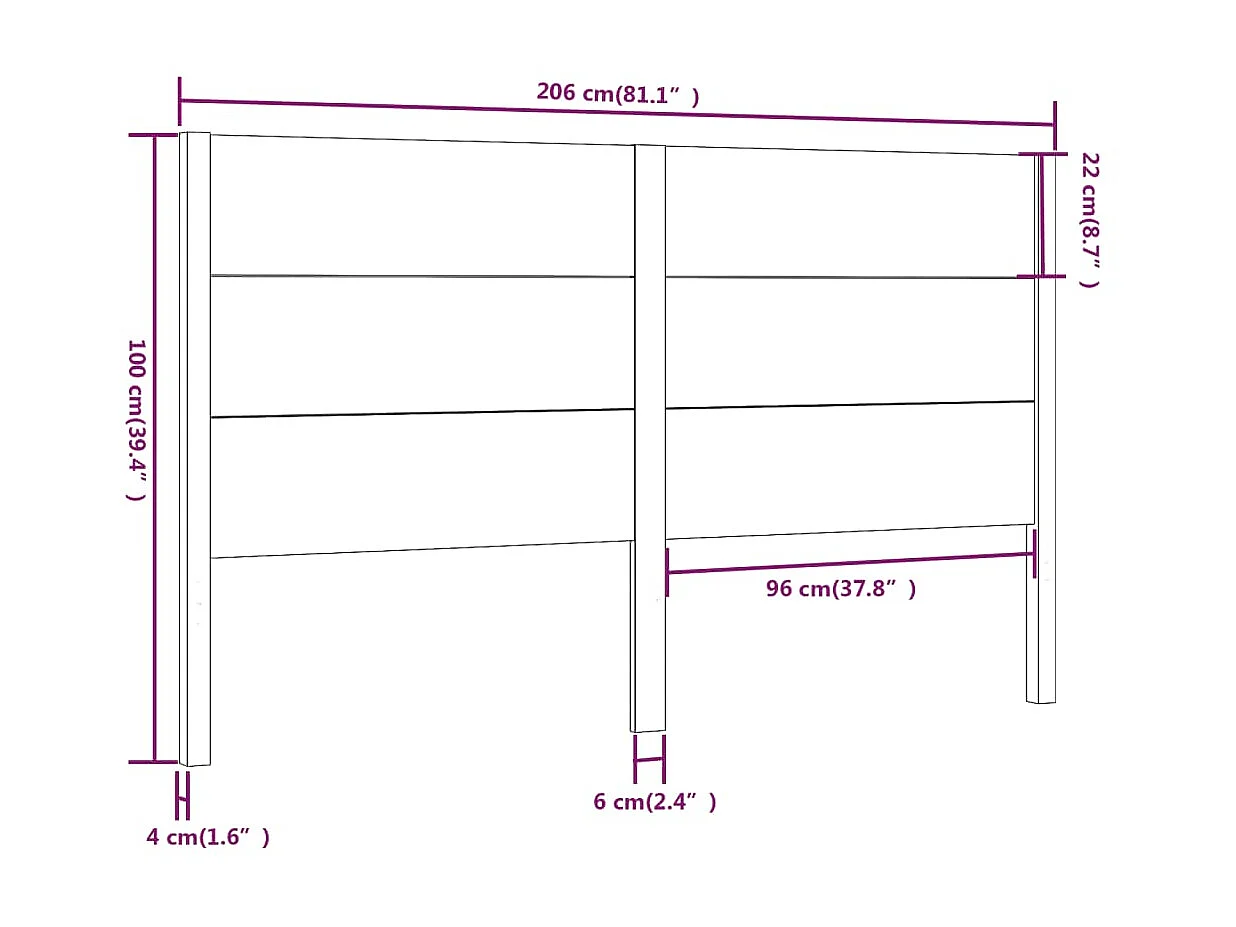Cabecero Blanco 206x4x100 cm Madera maciza de pino