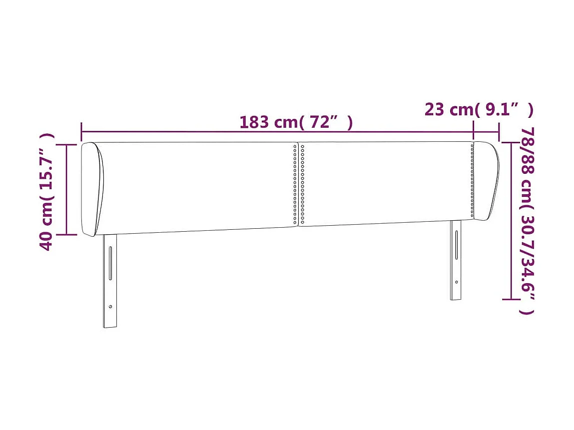 Tête de lit avec oreilles Noir 183x23x78/88 cm Similicuir