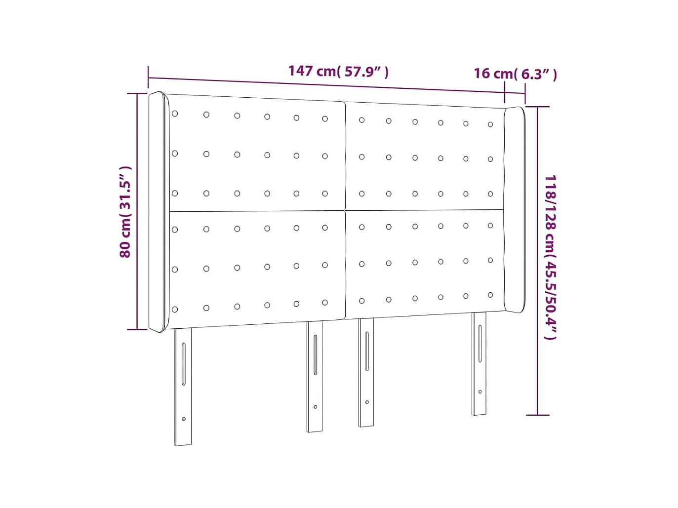 LED-hoofdbord Crème 147x16x118/128 cm Stof
