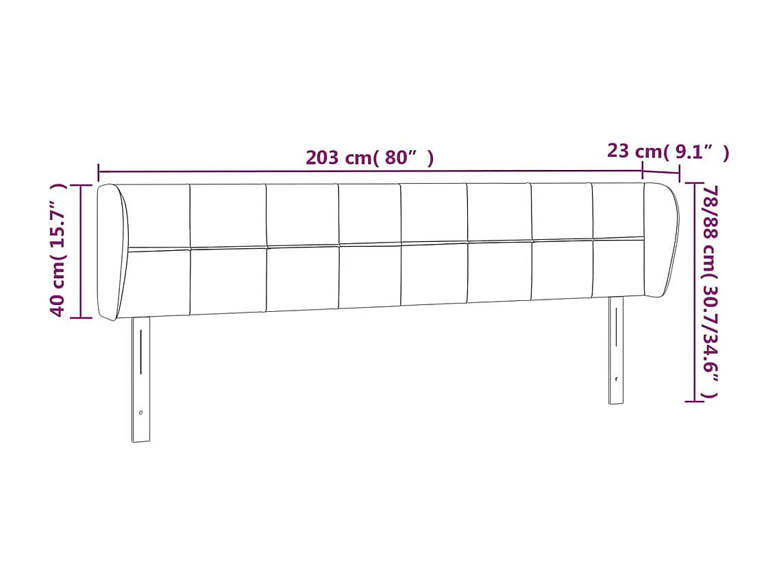Cabeceira com orelhas Preto 203x23x78/88 cm Tecido