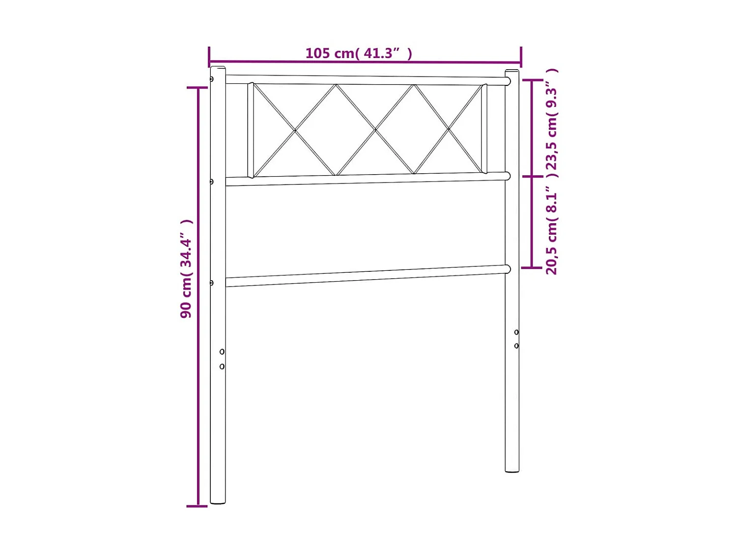 Kopfteil aus weißem Metall, 100 cm