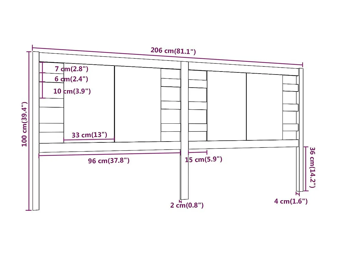 Tête de lit 206x4x100 cm Bois massif de pin