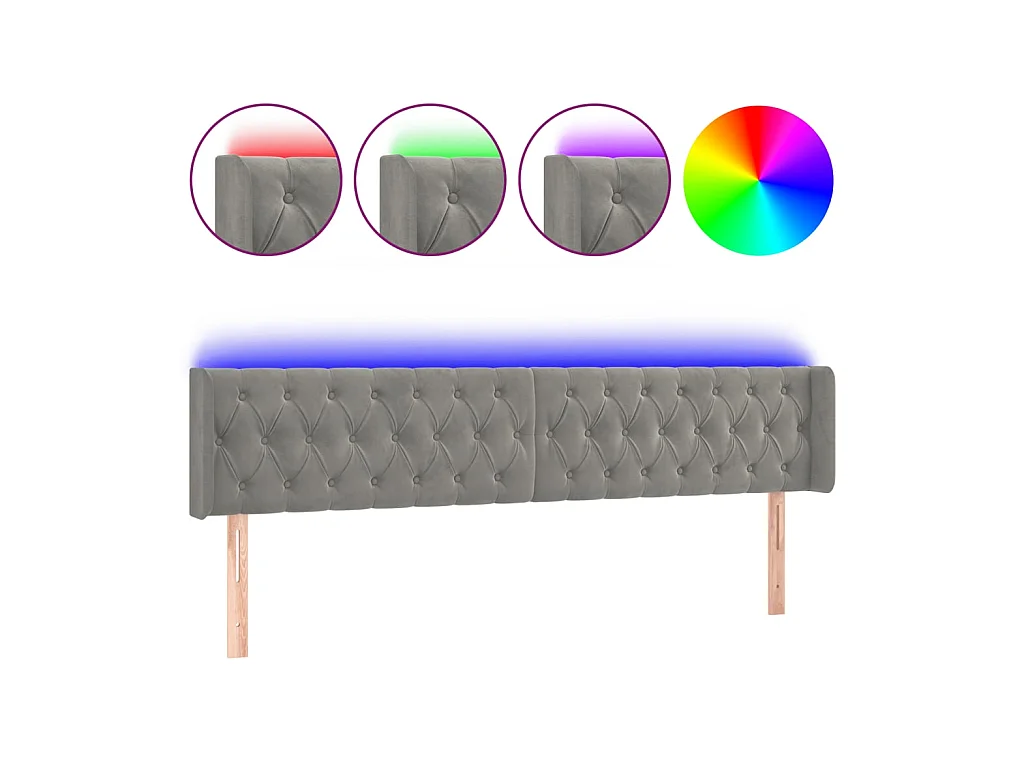 LED-Kopfteil Hellgrau 183x16x78/88 cm Samt