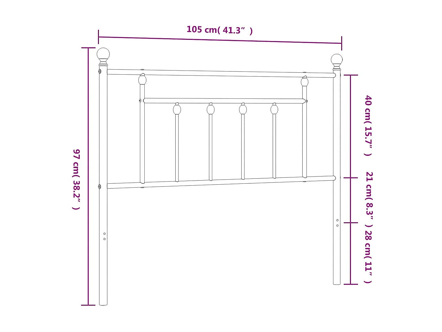 Kopfteil aus weißem Metall, 100 cm