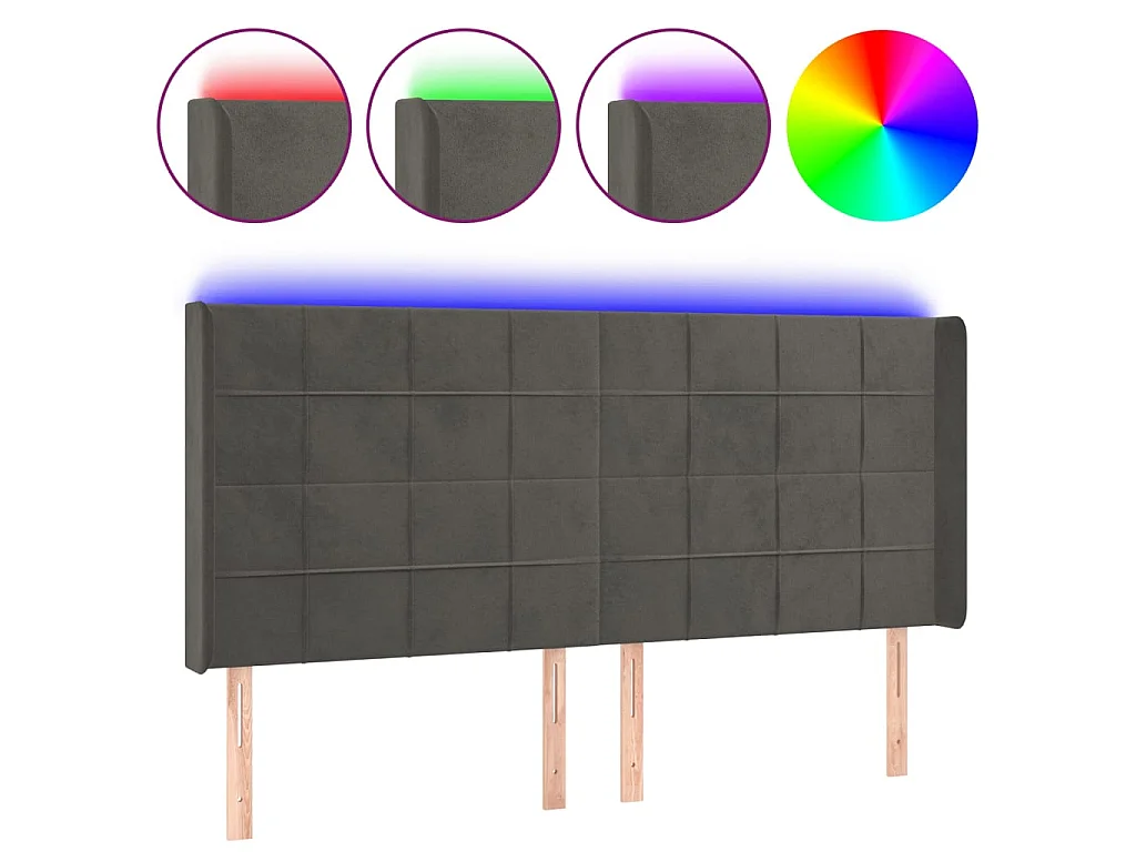 Tête de lit à LED Gris foncé 203x16x118/128 cm Velours