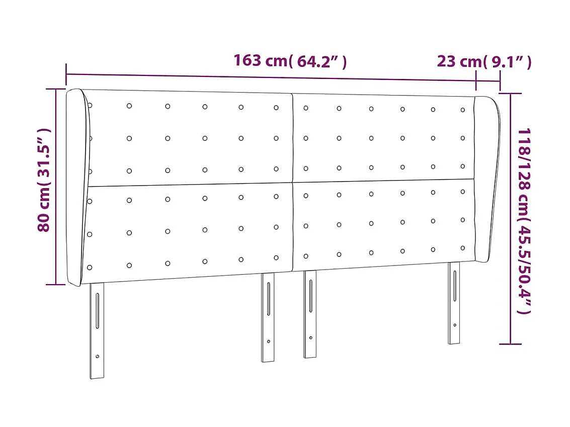 Kopfteil mit Ohren Hellgrau 163x23x118/128 cm Stoff