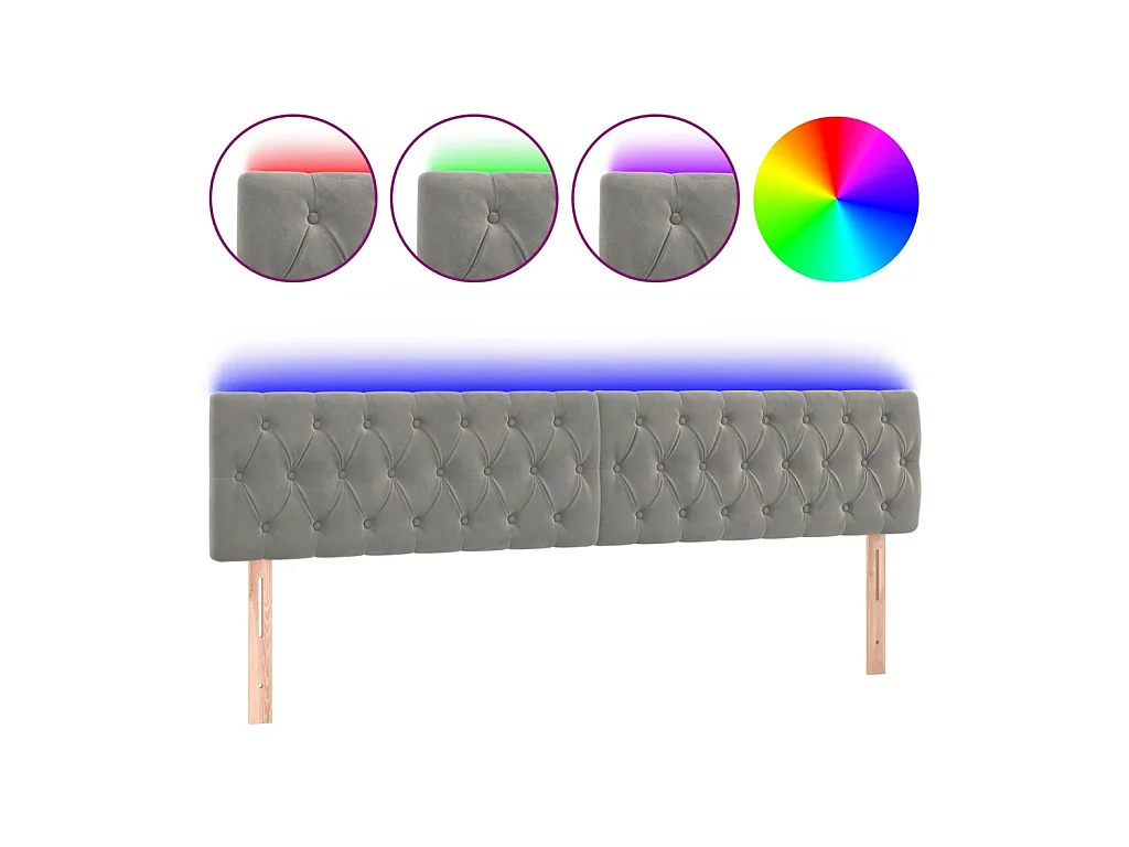 LED-hoofdbord Lichtgrijs 200x7x78/88 cm Fluweel