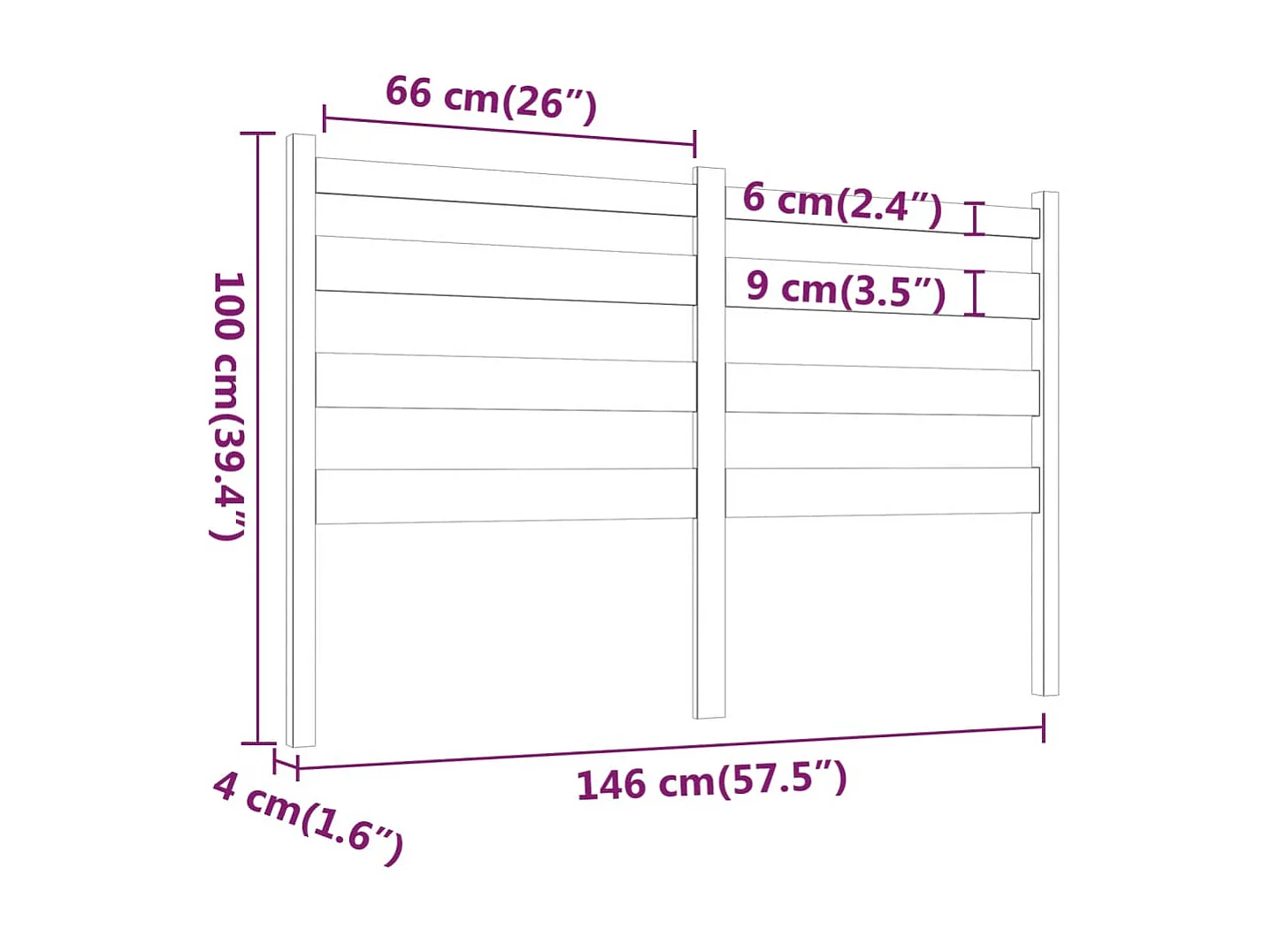 Cabeceira Preto 146x4x100 cm Madeira maciça de pinho
