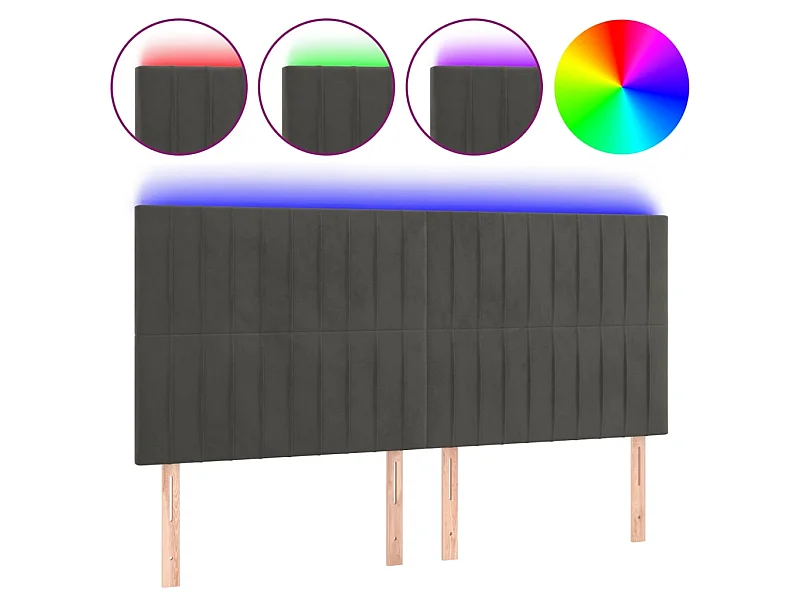 Testiera LED Grigio scuro 200x5x118/128 cm Velluto