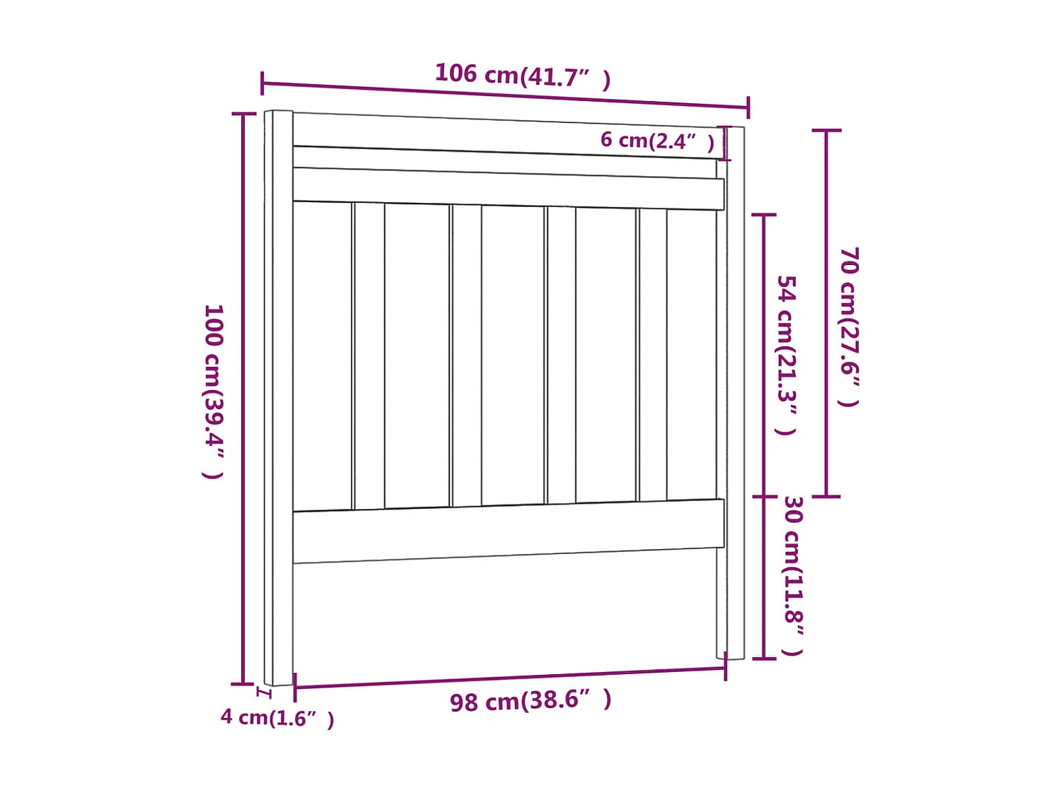 Cabeceira Preto 106x4x100 cm Madeira maciça de pinho