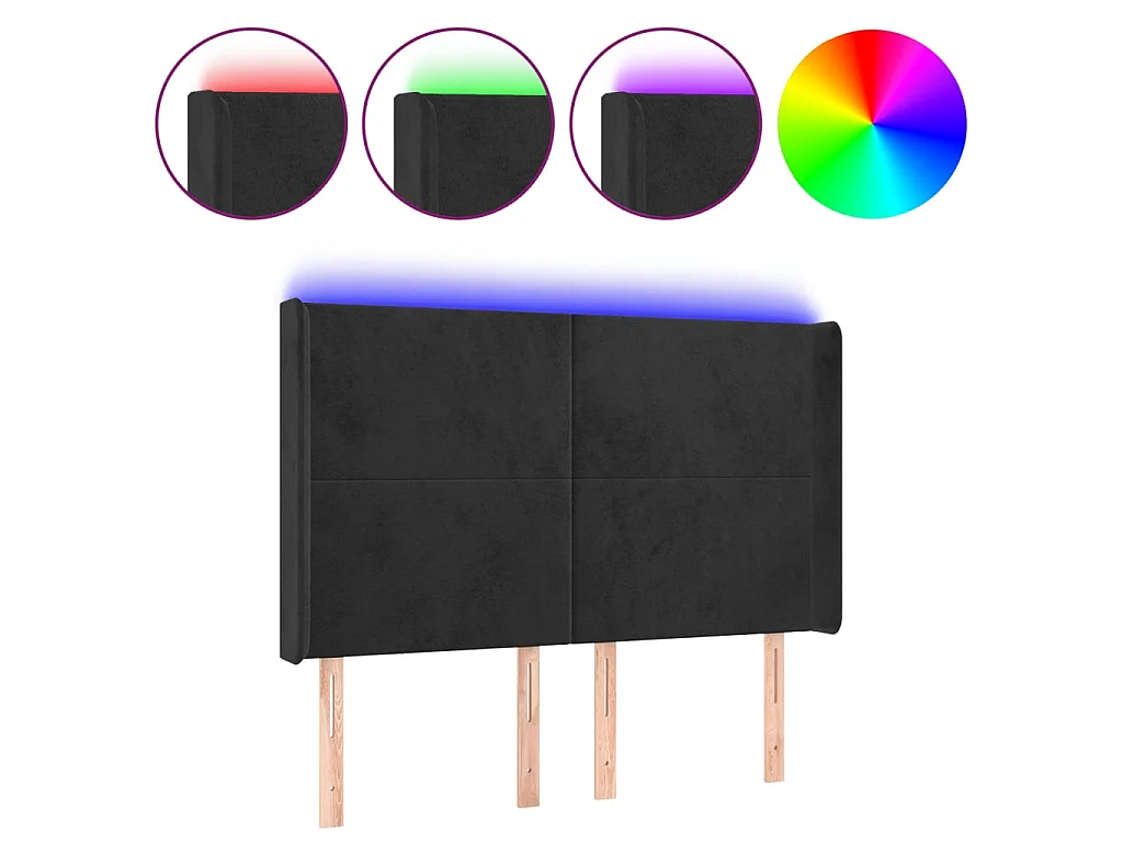 LED-Kopfteil Schwarz 147x16x118/128 cm Samt