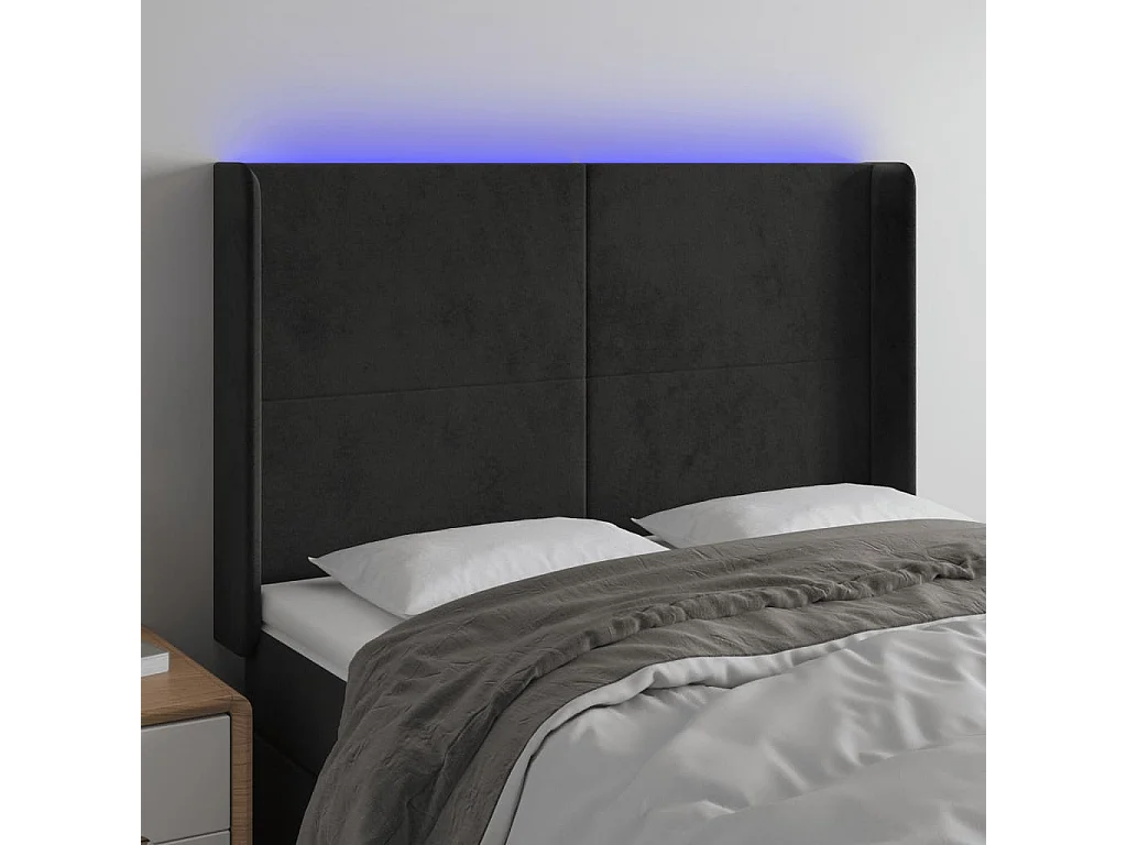 LED-Kopfteil Schwarz 147x16x118/128 cm Samt