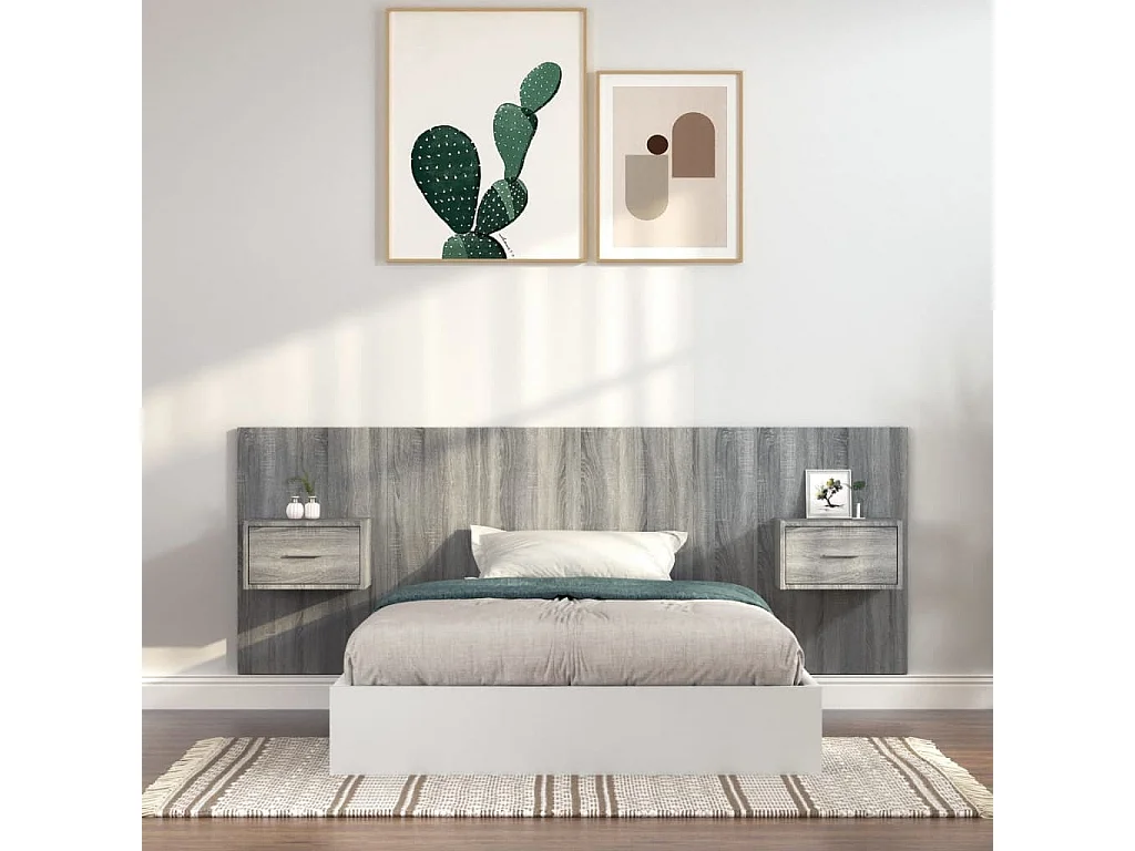 Cabecera gris Sonoma con gabinetes de madera de ingeniería