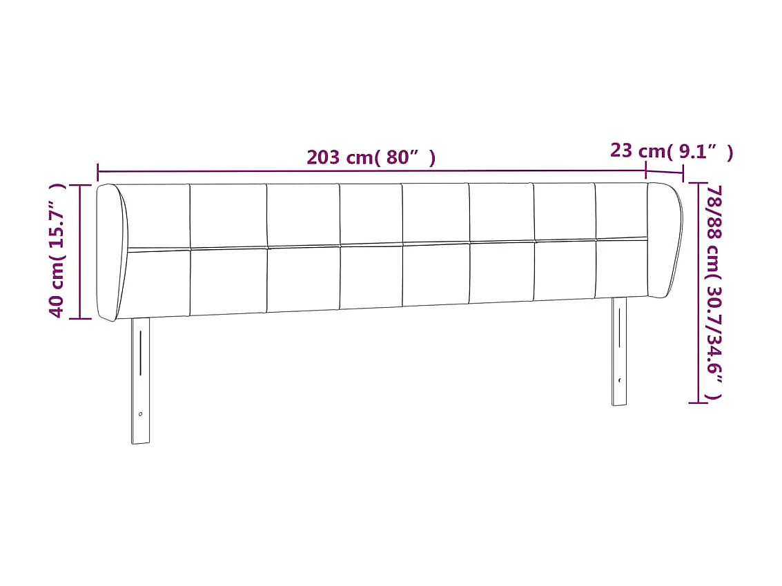 Tête de lit avec oreilles Bleu foncé 203x23x78/88 cm Velours