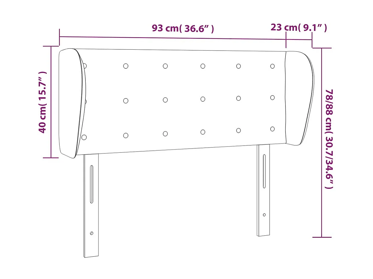 Cabeceira com orelhas Preto 93x23x78/88 cm Pele sintética