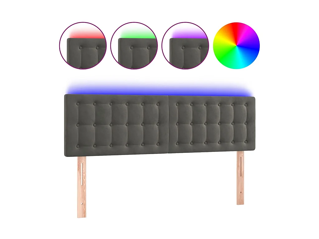 Tête de lit à LED Gris foncé 144x5x78/88 cm Velours