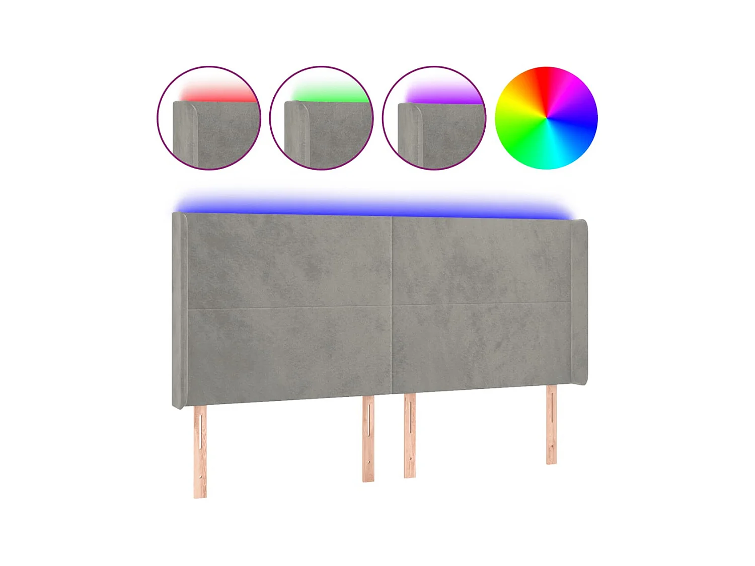 LED-Kopfteil Hellgrau 203x16x118/128 cm Samt