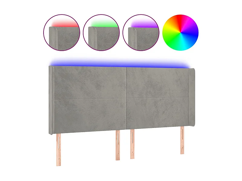 Tête de lit à LED Gris clair 203x16x118/128 cm Velours