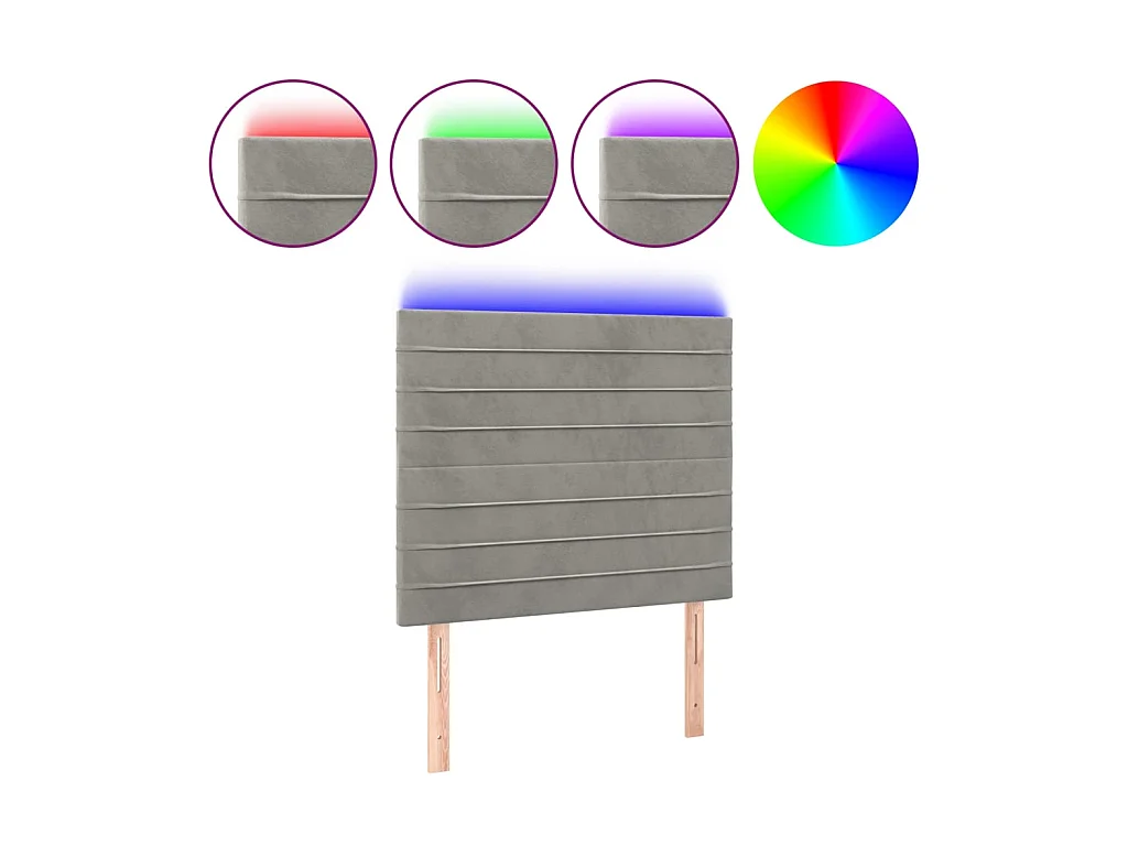 Tête de lit à LED Gris clair 90x5x118/128 cm Velours