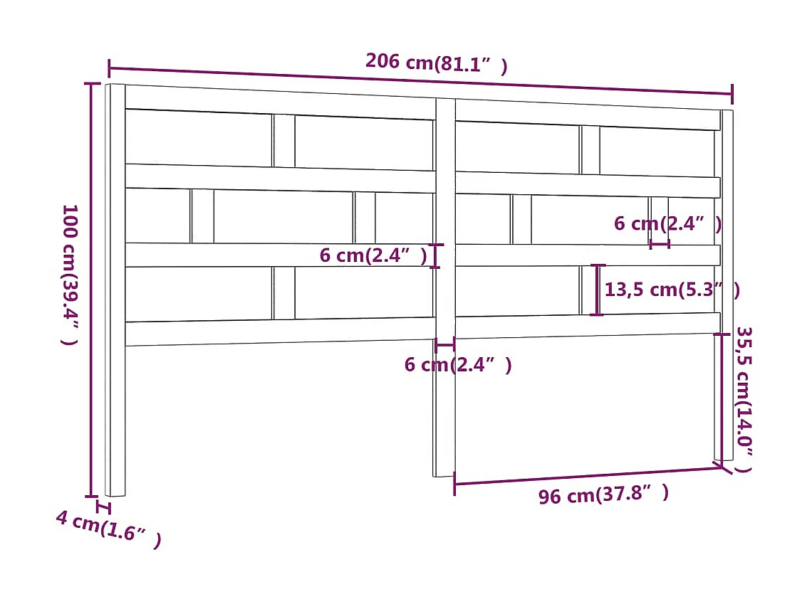 Tête de lit Gris 206x4x100 cm Bois massif de pin