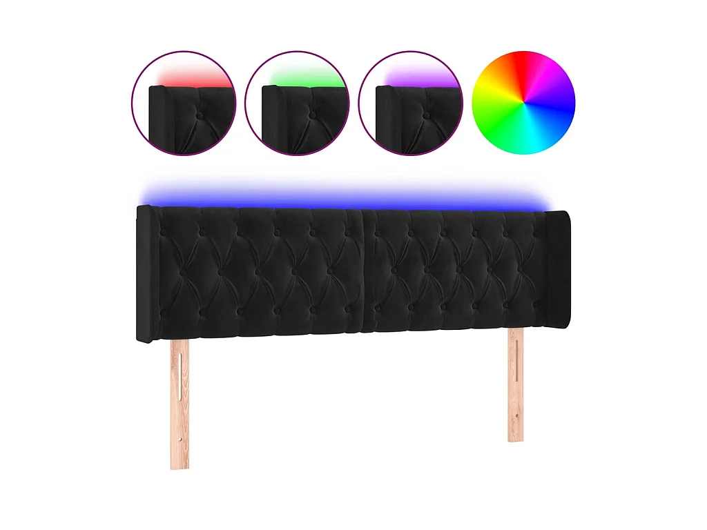 Tête de lit à LED Noir 147x16x78/88 cm Velours