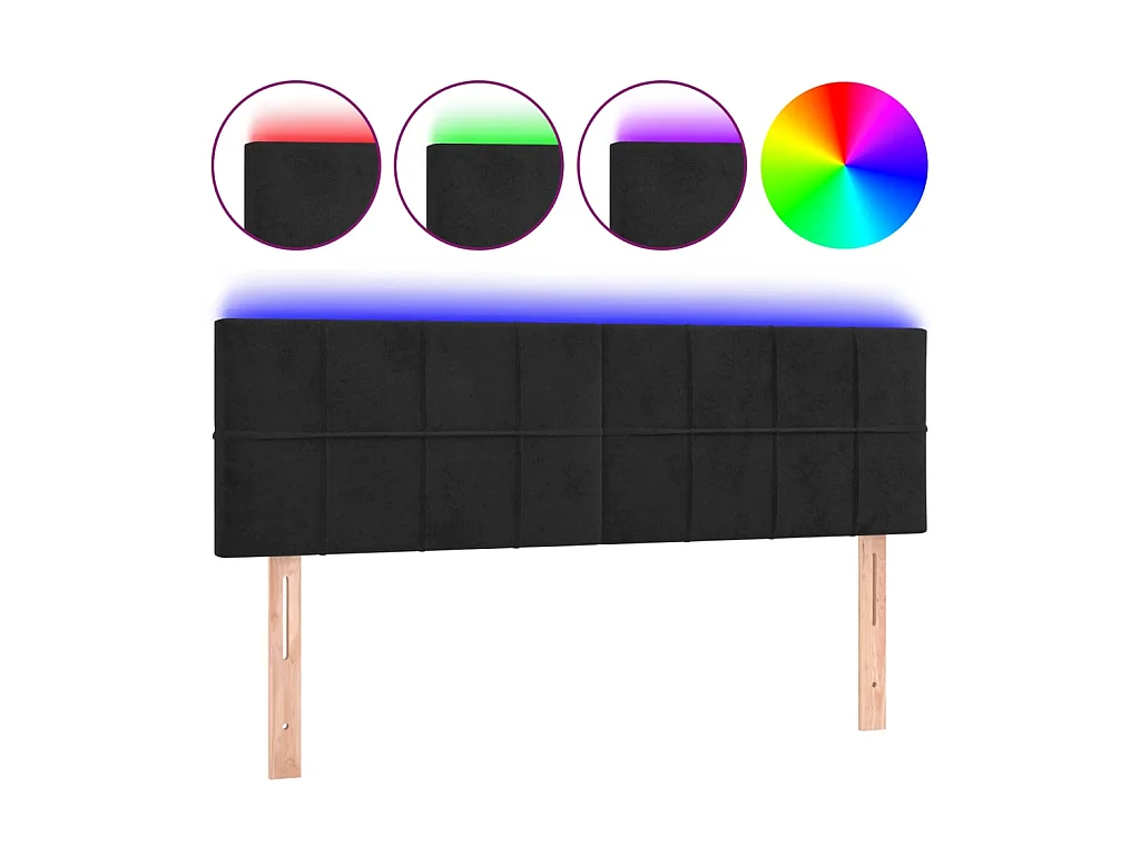 Tête de lit à LED Noir 144x5x78/88 cm Velours