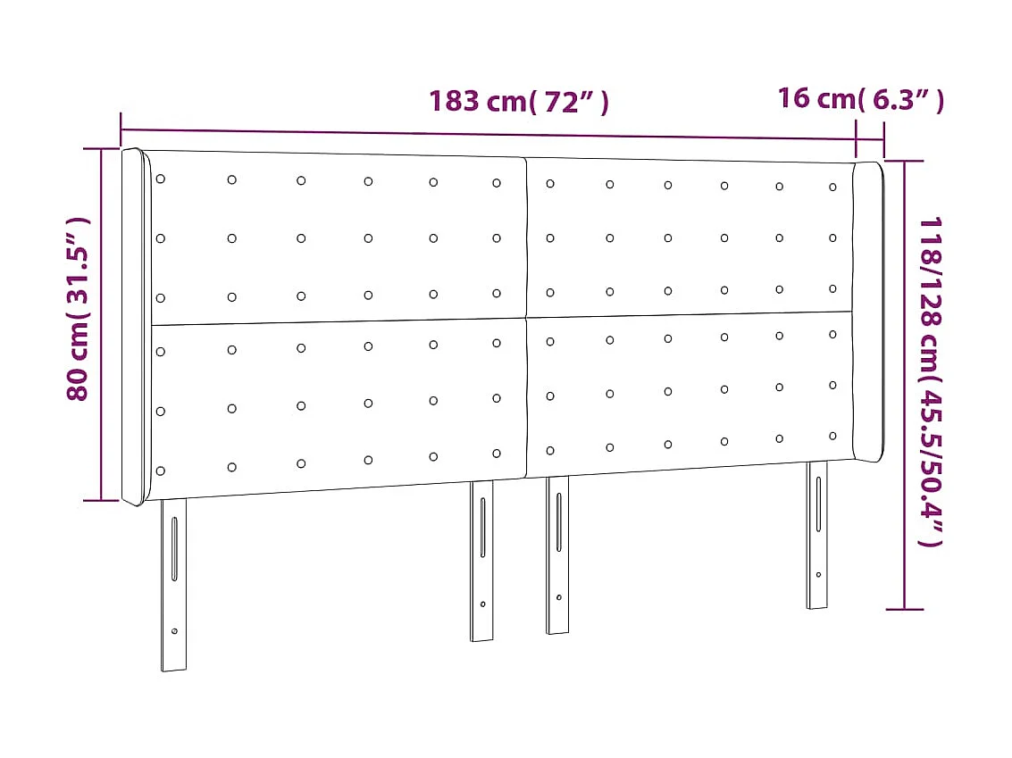 Cabeceira LED preta 183x16x118/128 cm Couro sintético