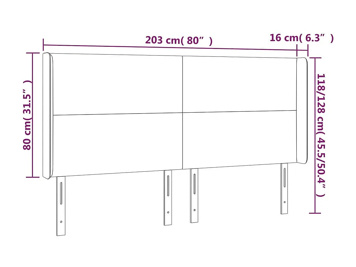 Cabecero LED Negro 203x16x118/128 cm Tela