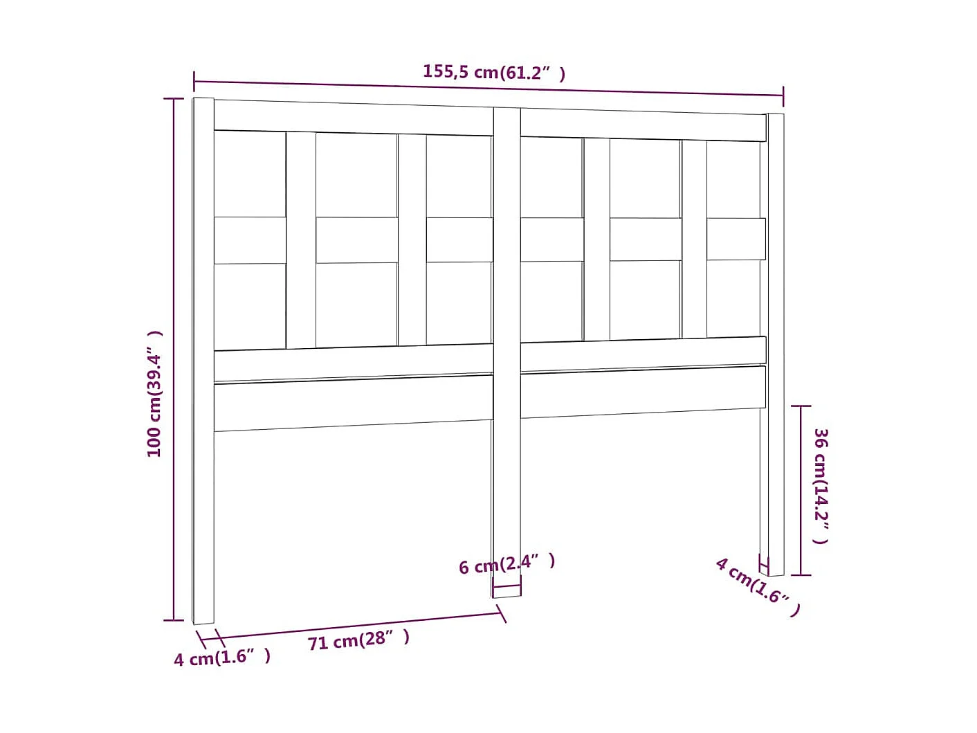 Tête de lit Gris 155,5x4x100 cm Bois massif de pin