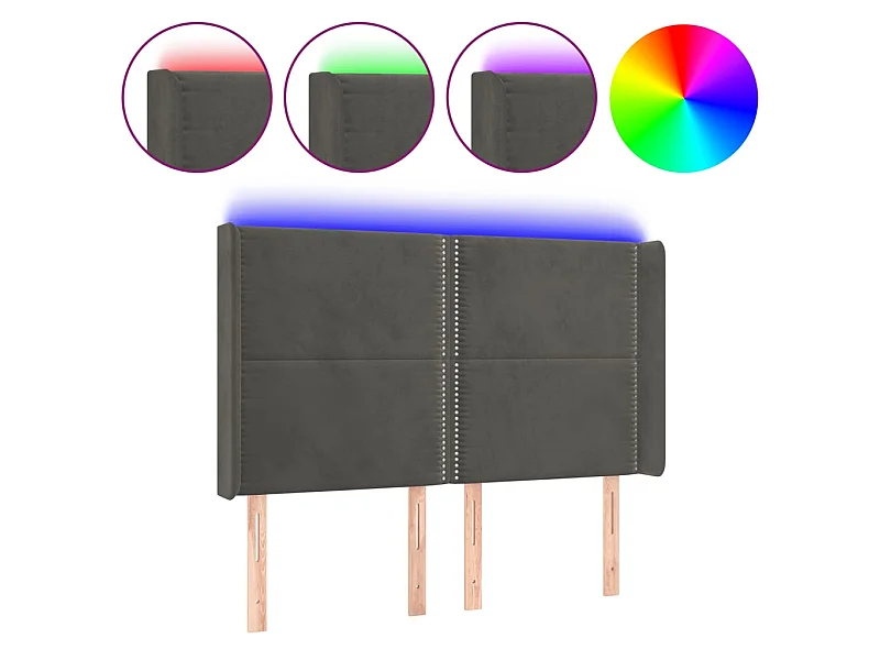 Testiera LED Grigio scuro 147x16x118/128 cm Velluto