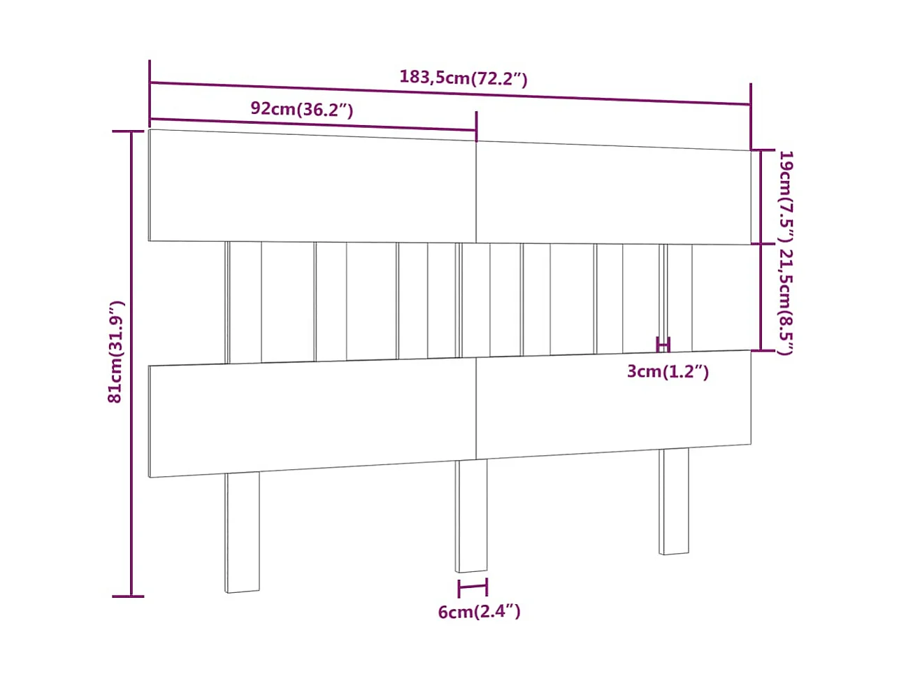 Tête de lit 183,5x3x81 cm Bois massif de pin