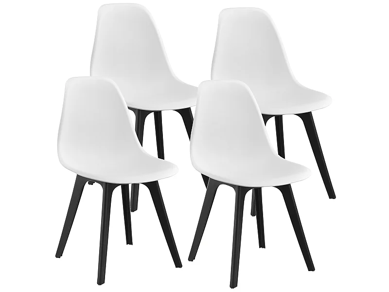 Set de 4 Chaises Brevik Plastique 83 x 54 x 48 cm Blanc Noir [en.casa]