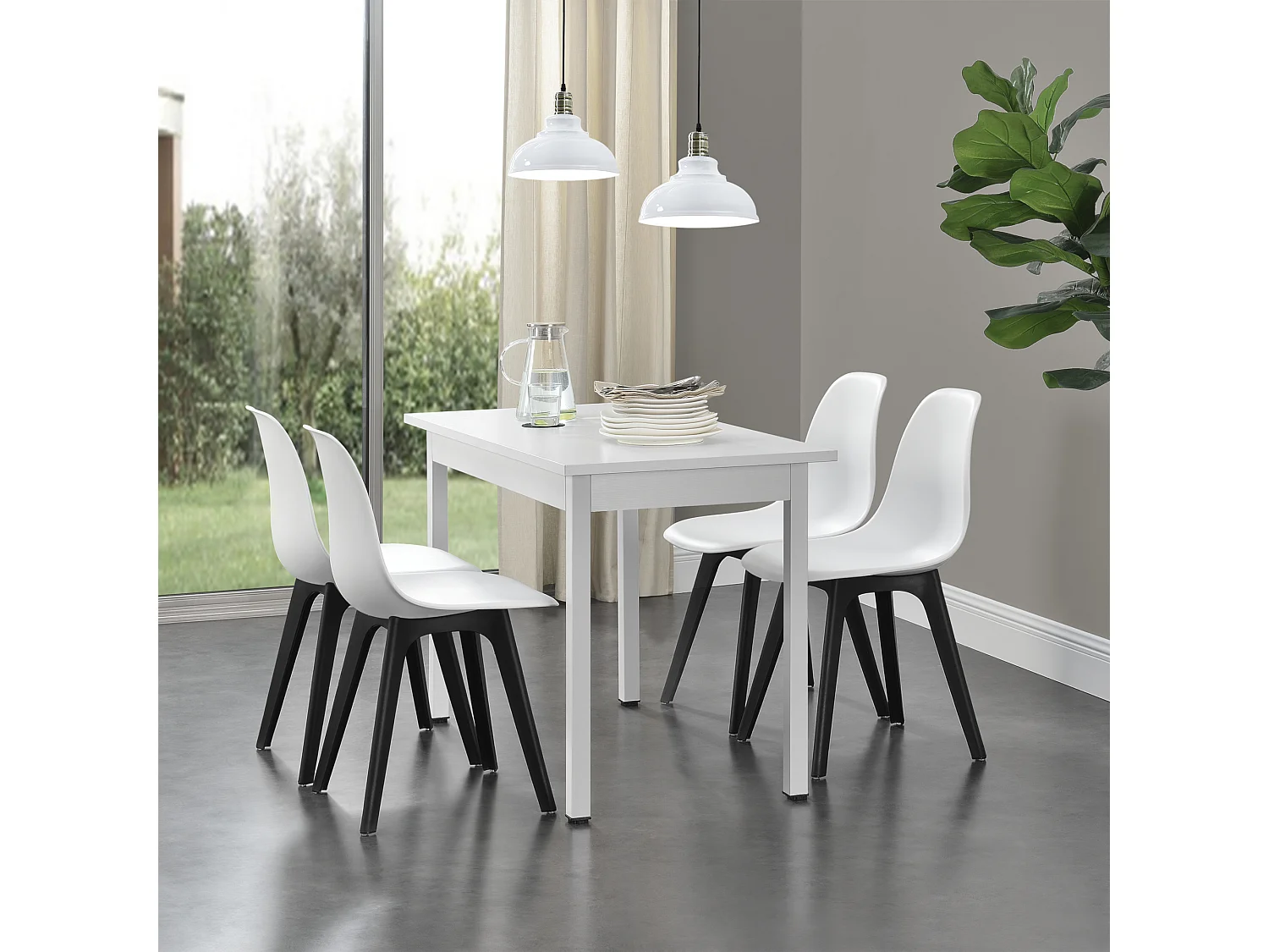 Set de 4 Chaises Brevik Plastique 83 x 54 x 48 cm Blanc Noir [en.casa]