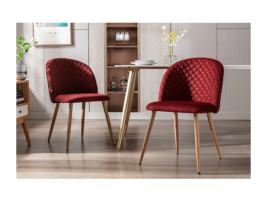 LOLA-Sedia vintage velluto vinaccia gambe metallo effetto legno (x2)