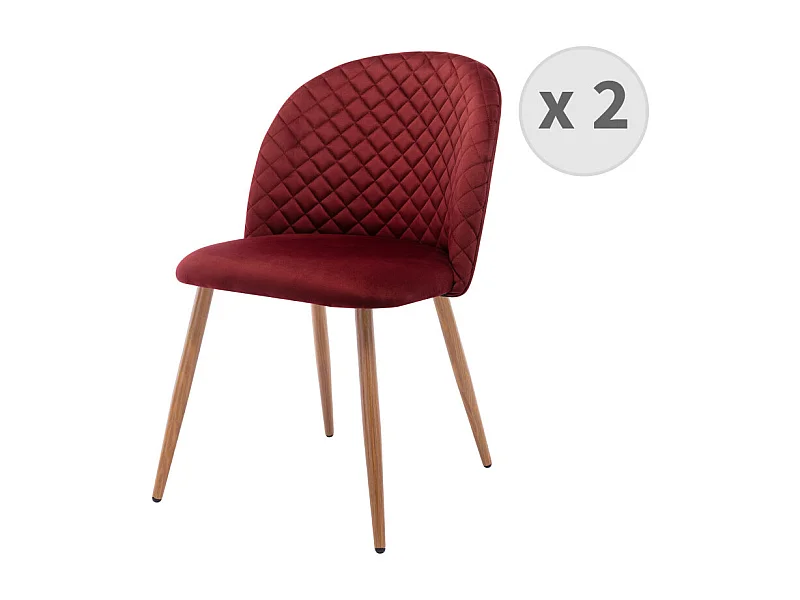 LOLA-Chaise vintage velours lie de vin pieds métal effet bois,(x2)