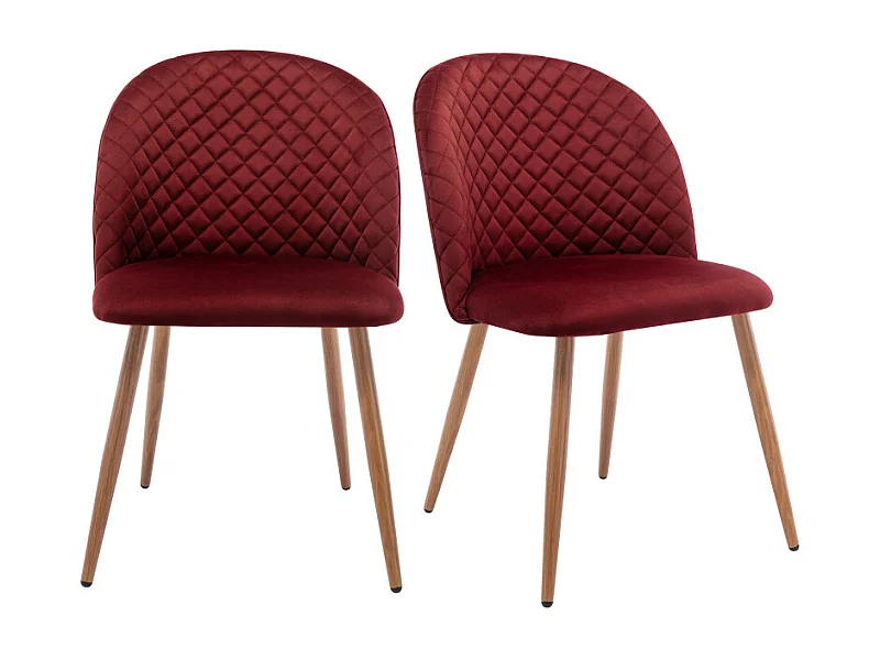 LOLA-Sedia vintage velluto vinaccia gambe metallo effetto legno (x2)