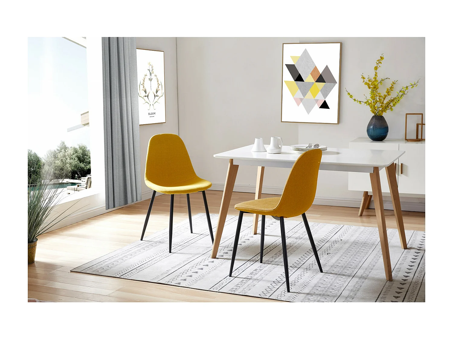 ORLANDO - Chaise tissu curry pieds métal noir (x4)