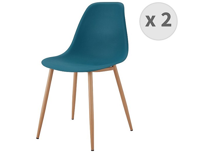 Miliboo Sillón Escandinavo De Tela Azul Pato Y Madera Clara ISKO