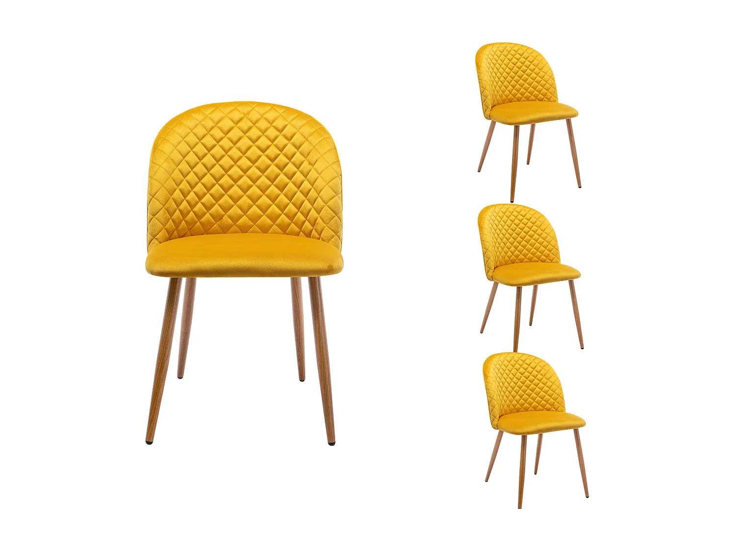 LOLA-Sedia vintage velluto curry gambe metallo effetto legno (x4)