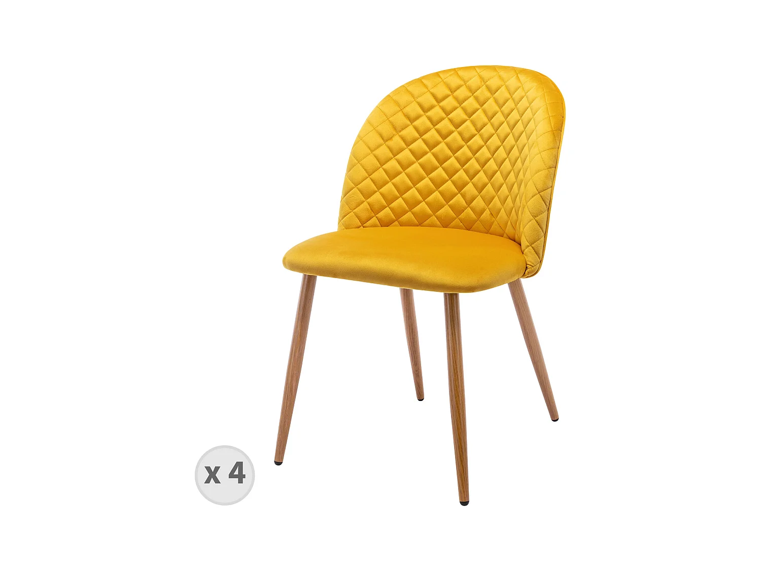 LOLA-Silla de terciopelo amarillo con patas de metal efecto madera (x4)